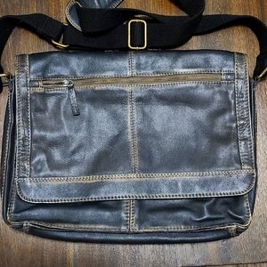 Distressed Black Rivet Leather Messenger or Laptop Bag
